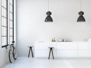 cocina moderna estilo industrial en blanco y negro